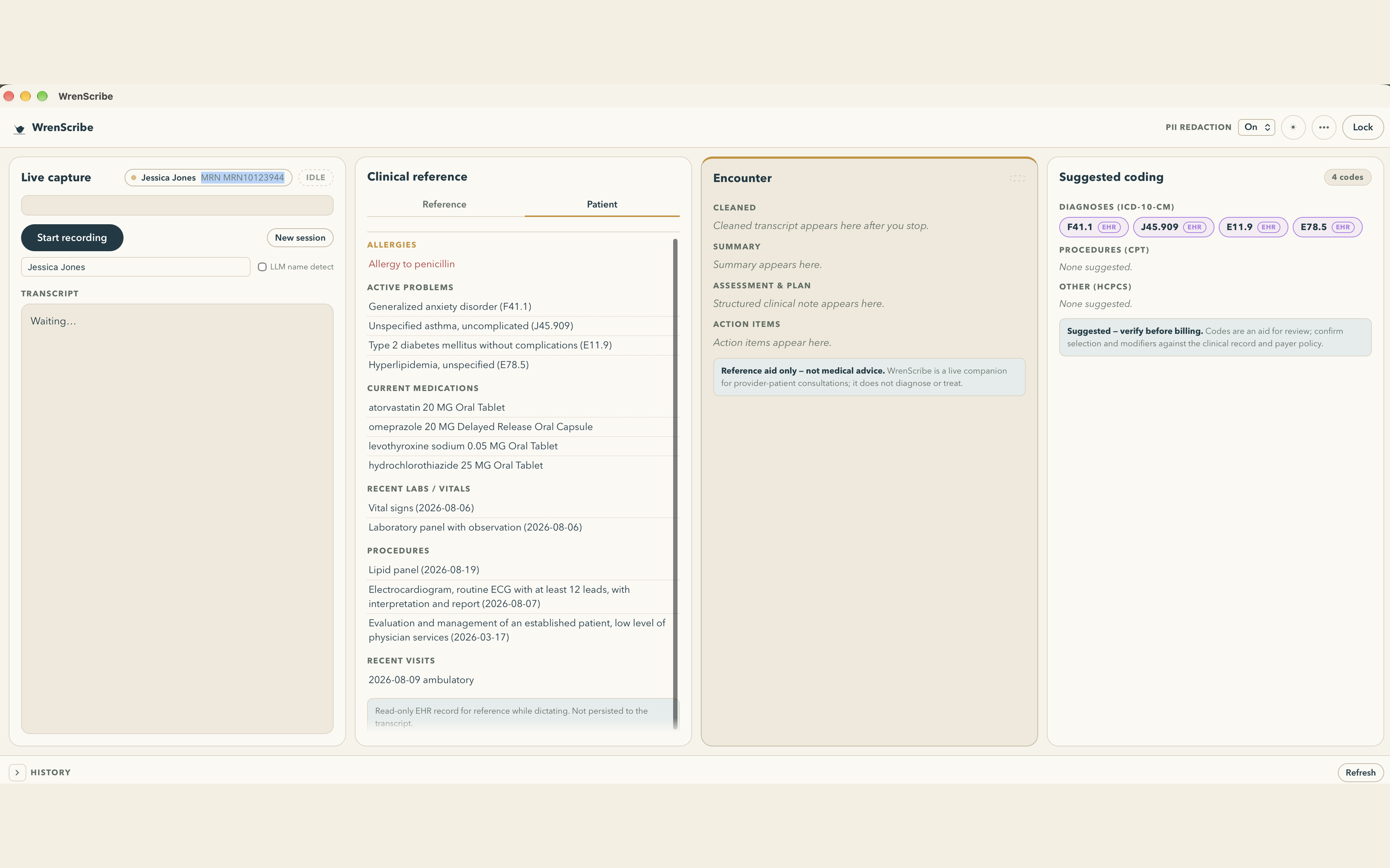 WrenScribe on macOS, screen three